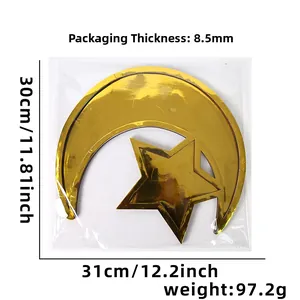 Detailed specs of gold star and moon tray showing 31x30cm size and 97.2g weight