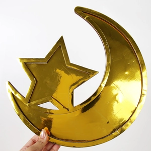 Gold moon and star wooden tray decorative centerpiece for Middle Eastern holiday table