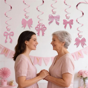 Pink glitter bow swirl ceiling decorations for Mother's Day and birthday party events