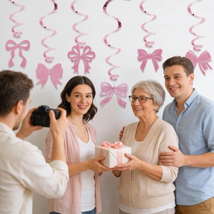 Pink glitter bow swirl hanging decorations for Mother's Day party ceiling decor