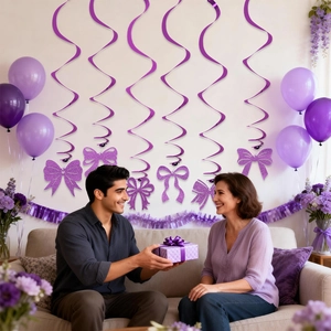 Purple glitter bow spiral hanging swirls for Mother's Day party ceiling decorations