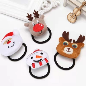 Cute set of 4 plush Christmas hair ties featuring Santa Claus, Snowman and Reindeer