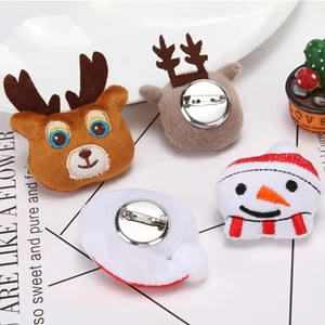 Cute Christmas plush brooches featuring embroidered elk and snowman character designs