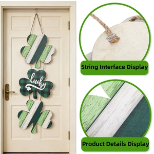 Panneau de porte trèfle porte-bonheur en bois pour la Saint-Patrick avec rayures vertes