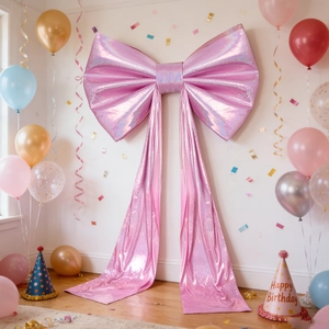 Oversized Laser Pink Decorative Bow With Trailing Tail Metallic Shiny Large Party Photography Prop Wedding Celebration Decoration