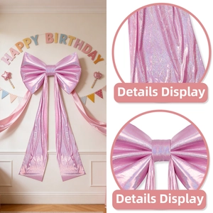Large laser pink bow decoration with long ribbons for wedding and birthday party background