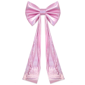 Large pink laser holographic bow decoration with long ribbons for party events