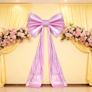 Macro shot of large pink sequin bow decoration for wedding backdrops and parties