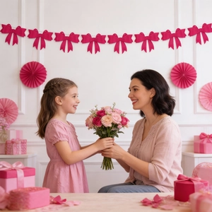 Glitter Felt Bowknot Banner Garland For Mother's Day Party Decoration Pink Silver Red Hanging String Bunting For Celebration Atmosphere Layout