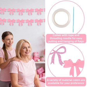 Pink bow felt bunting banner set for Mother's Day decoration with sequins and ribbons