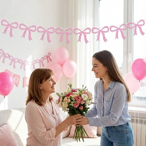 Pink glitter bow banner decoration for Mother's Day party backdrop and wall ornament