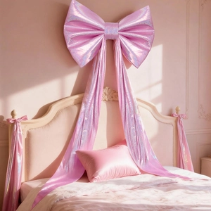 Giant laser pink bow decoration with long ribbons for wedding and party wall backdrop