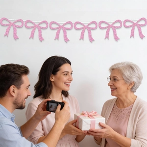 Pink glitter bow banner garland for Mother's Day party home decoration with 6 glittery bows