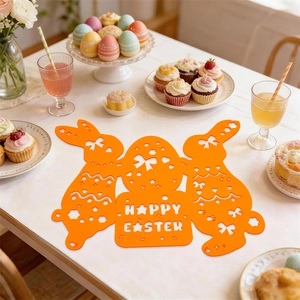 Manteles Individuales de Fieltro de Pascua Calados con Patrón de Conejo y Huevo Aislamiento Térmico Mesa de Comedor Decoración de Mesa