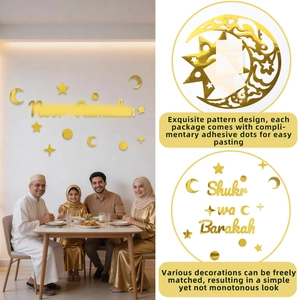Golden Ramadan wall sticker set featuring stars moon and Arabic script for home party decor