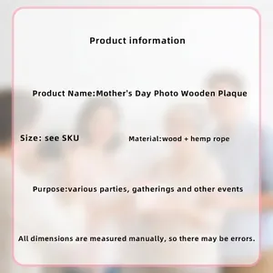 Detailed specs of Mother's Day wooden photo plaque with size and material info