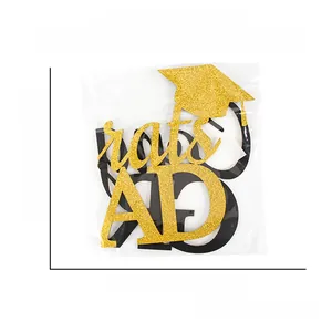 Detailed size specifications for glitter Grad sign with mortarboard and dimensions