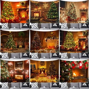 Weihnachtsbaum Kamin Wandteppich Festlich Deko Polyester 3D Digitaldruck Hängende Decke Für Wohnzimmer Schlafzimmer