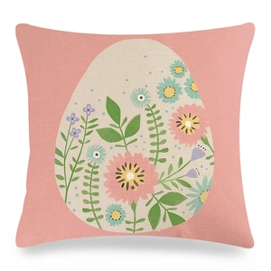 Easter bunny egg linen pillowcase with colorful hand-painted floral pattern for home decor