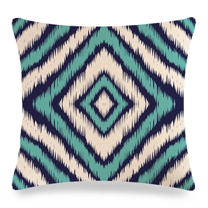 Detailed macro view of geometric wave pattern on linen square throw pillow cover texture