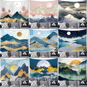 Abstract Mountain Landscape Tapestry Sun And Moon Nordic Style Polyester Wall Hanging Art For Living Room Bedroom Home Decor