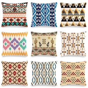 Geometric Abstract Linen Pillowcase Cushion Cover Ethnic Ikat Tribal Pattern Sofa Home Living Room Modern Aesthetic