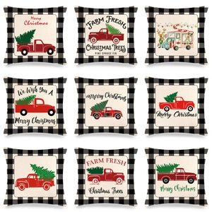 Fodera Per Cuscino Natalizio Lino Buffalo Plaid Camion Rosso Albero Decor Divano Casa Quadrata