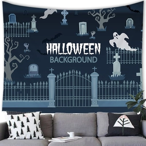 Halloween wandkleed met spookhuis en begraafplaats voor griezelige wanddecoratie