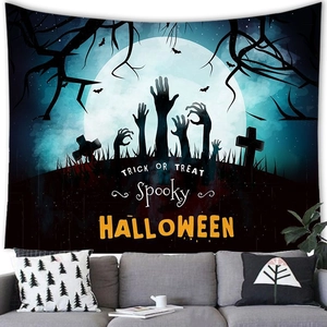 Λεπτομέρεια ταπισερί Halloween με φεγγάρι, νεκροταφείο και σχέδιο Trick or Treat