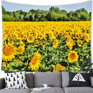 Sunflower field landscape tapestry with blue sky for wall decoration in living room
