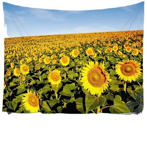 Sunflower landscape tapestry with blue sky and bright yellow flowers for wall decoration