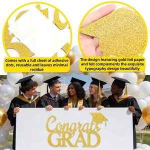 Glittery Congrats GRAD banner with mortarboard for graduation party wall decoration