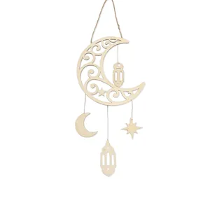 Decorazione da appendere in legno Luna e Stella con lanterne per festa musulmana