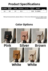 Guide des tailles de mini sac bandoulière femme avec cinq coloris et dimensions