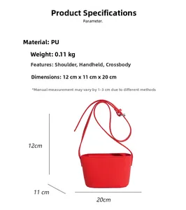 Tableau détaillé des tailles 12x11x20cm pour le sac bandoulière en cuir PU rouge