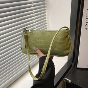 Women Crocodile Pattern PU Leather Underarm Bag Retro Fashion Baguette Shoulder Bag Casual Large Capacity Handbag Purse