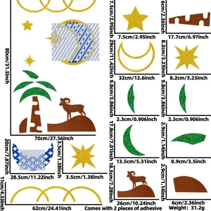 Stickers muraux lune et étoiles dorées avec silhouettes de chameaux pour fête festive
