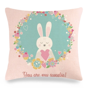 Easter bunny linen pillowcase with cute rabbit and You are my sweetie text print