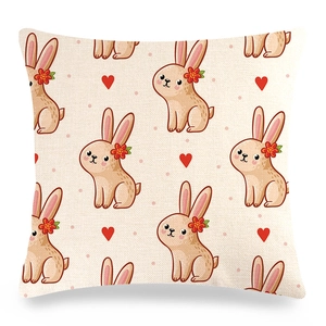 Detailed macro view of the coarse linen fabric texture on an Easter bunny cushion cover