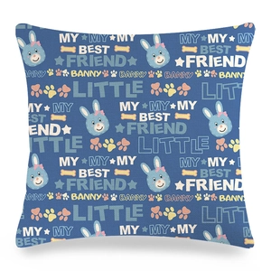 Easter bunny linen pillowcase with blue cartoon rabbit prints and stars for home sofa decor