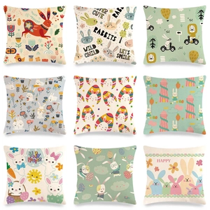 Ostern Hase Kaninchen Leinen Kissenhülle Dekorativer Kissenbezug Für Zuhause Sofa Bett Wohnzimmer Nordisches Cartoon-Muster