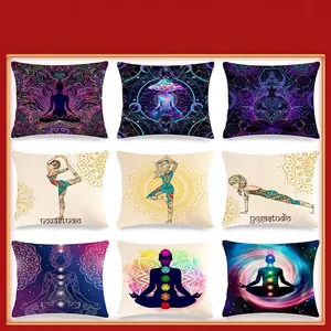 Mandala Yoga Meditation Pattern Linen Throw Pillow Cover Spiritual Chakra Lotus Cushion Case For Sofa Home Decor Square
