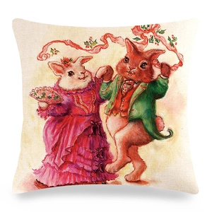 Housse de coussin de Pâques en lin avec motifs vintage de lapins élégants