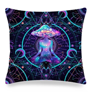 Macro detail of high-quality mandala mushroom cushion cover with linen texture