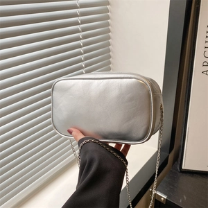 Women Stylish PU Leather Makeup Bag Large Capacity Mini Toiletry Bag Chain Shoulder Crossbody Bag Letter Print Square Bag