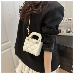 Quilted leather mini handbag with gold-tone hardware styled on a person's shoulder