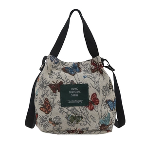 Large capacity butterfly print tote bag with adjustable shoulder straps for daily use