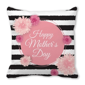Striped square throw pillow with pink floral Happy Mother's Day print for home decor