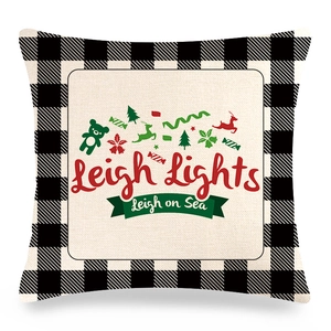 Christmas buffalo plaid linen pillow cover featuring festive Leigh Lights holiday patterns