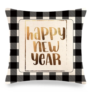 Christmas buffalo plaid happy NEW YEAR linen pillow cover for holiday sofa decor